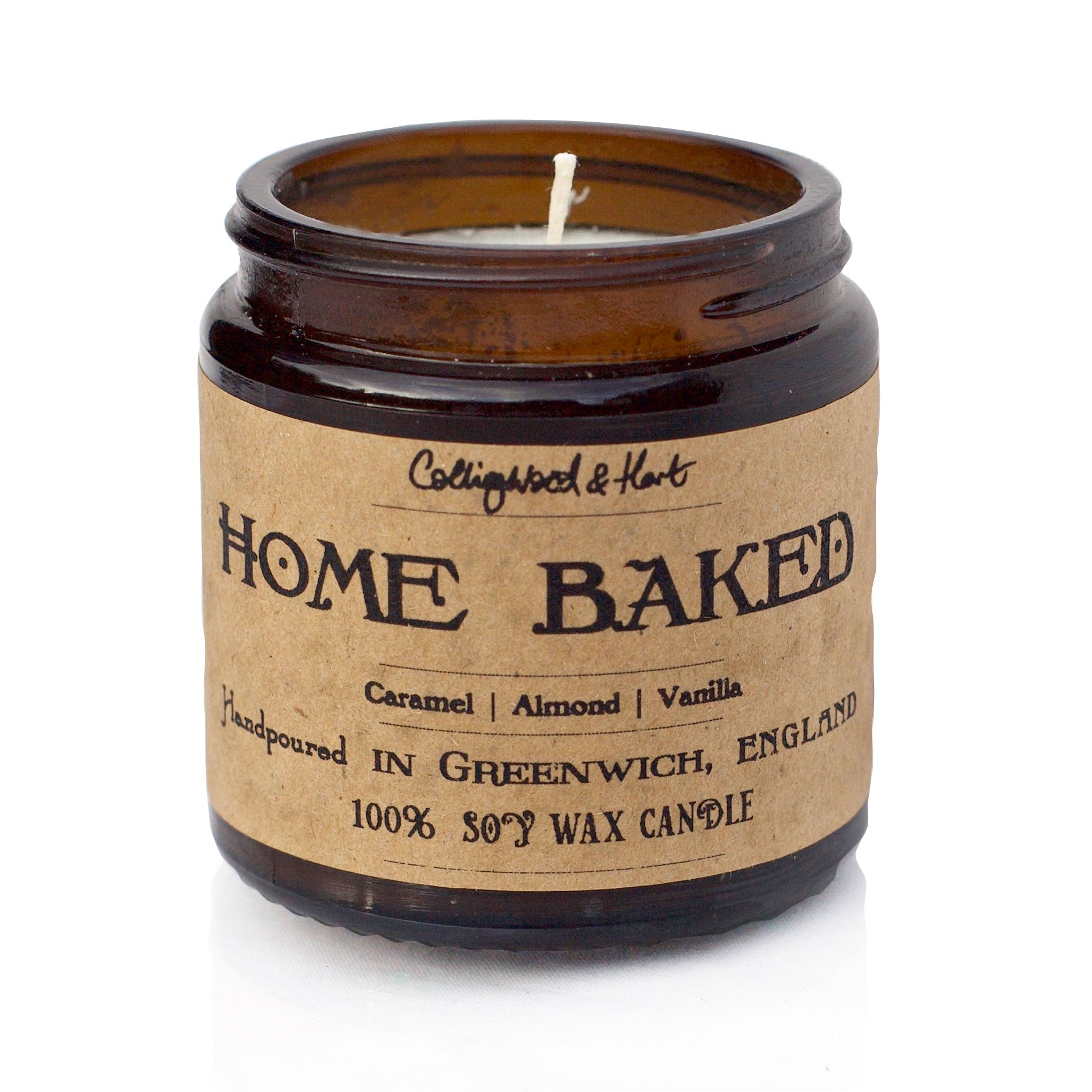 Home baked candle with wick showing